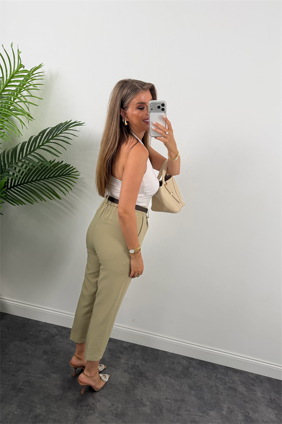 Premium Seri Double Kumaş Damla Kemerli Havuç Pantolon Tatlı Haki