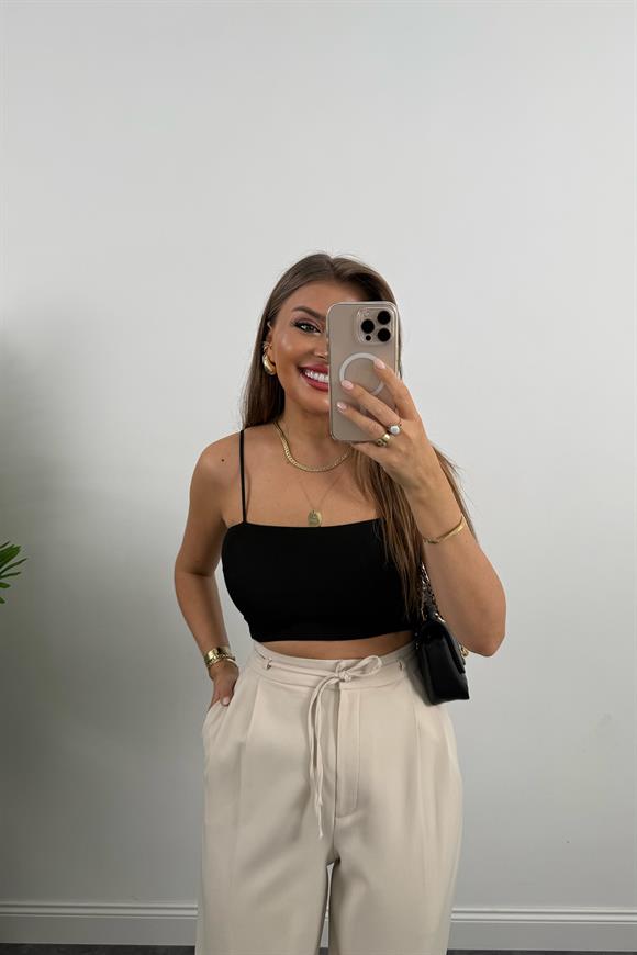 Premium Seri Double Kumaş Beli İpli Harem Kumaş Pantolon Taş