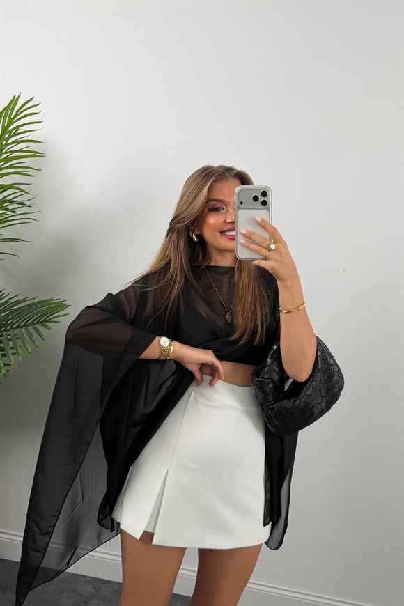 Premium Seri Double Kumaş Şort Etek Beyaz