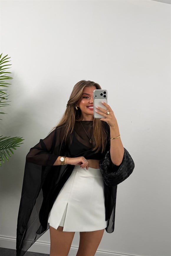 Premium Seri Double Kumaş Şort Etek Beyaz