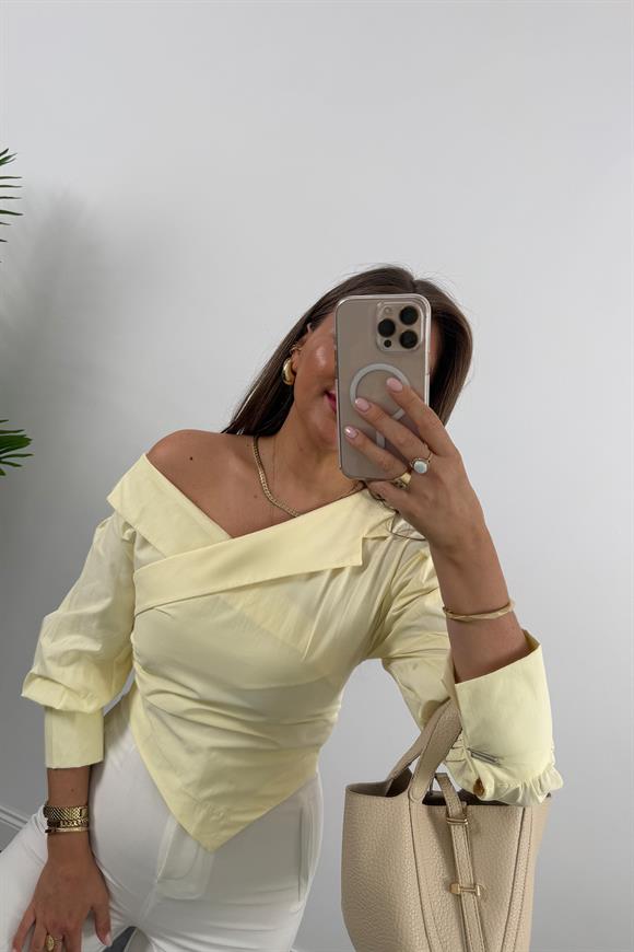 Premium Seri Düşük Omuz Tasarım Poplin Gömlek Sarı