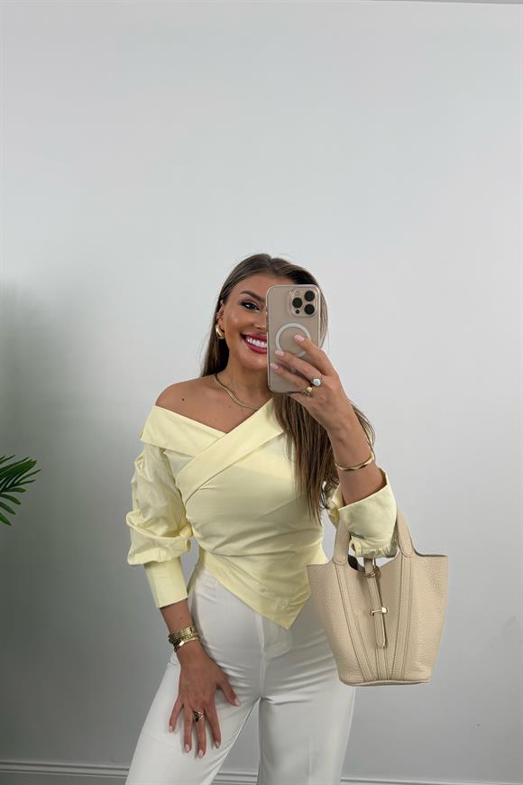 Premium Seri Düşük Omuz Tasarım Poplin Gömlek Sarı