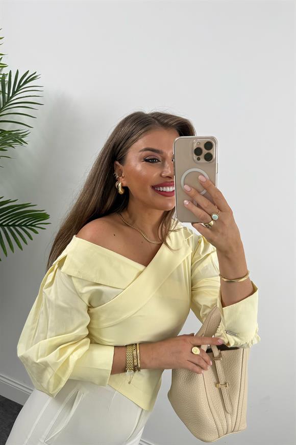 Premium Seri Düşük Omuz Tasarım Poplin Gömlek Sarı