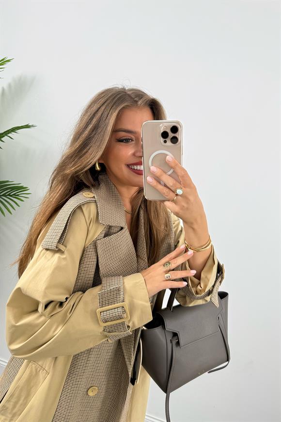 Premium Seri Ekose Garnili Tasarım Trençkot