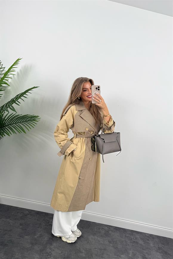 Premium Seri Ekose Garnili Tasarım Trençkot