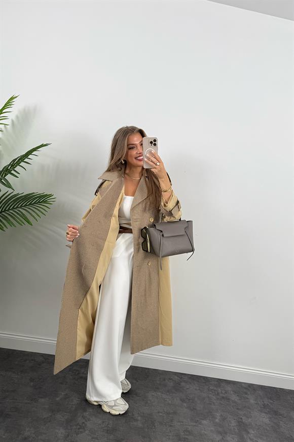 Premium Seri Ekose Garnili Tasarım Trençkot