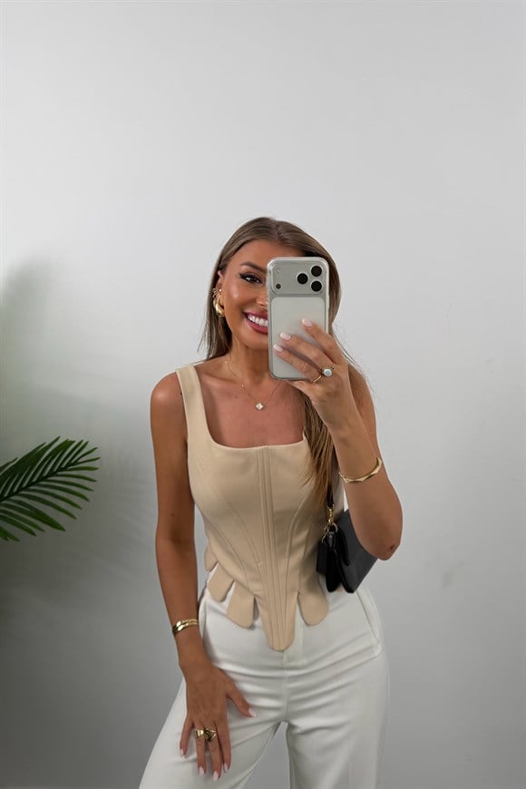 Premium Seri Eteği Dilimli Tasarım Korse Bluz Taş 