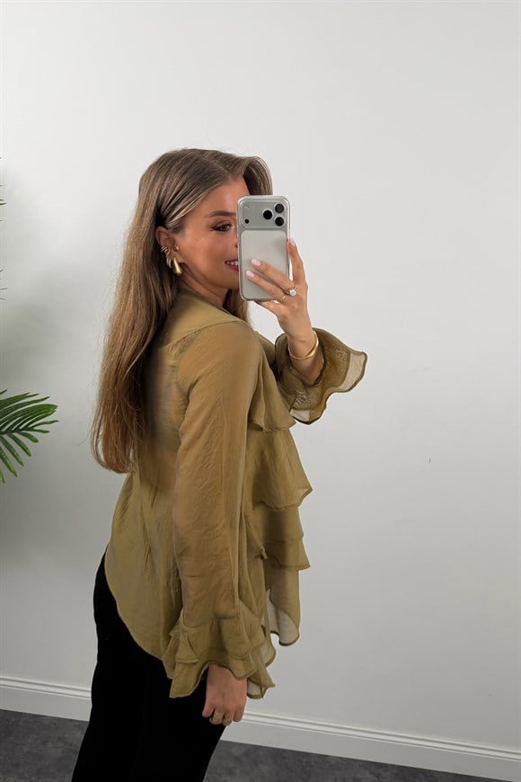 Premium Seri Fırfırlı Tensel Bluz Olive 