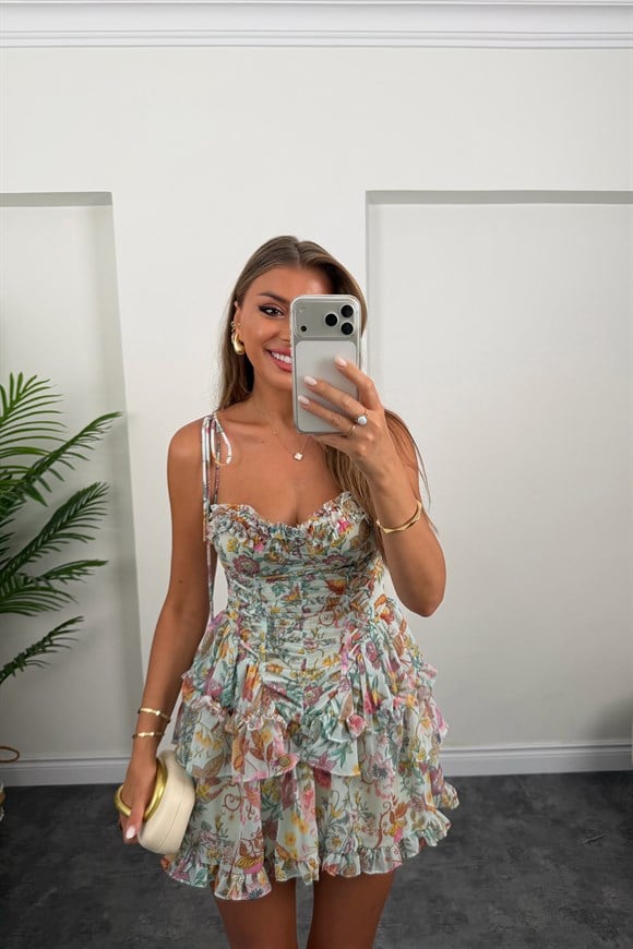 Premium Seri Floral Tasarım Kısa Elbise
