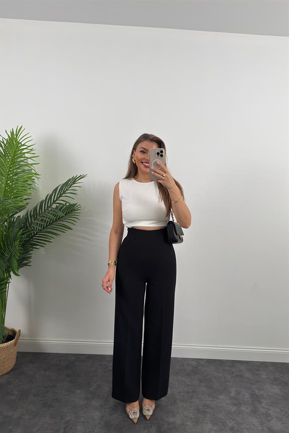 Premium Seri Gold Fermuarlı Kalın Kumaş Korsaj Palazzo Siyah