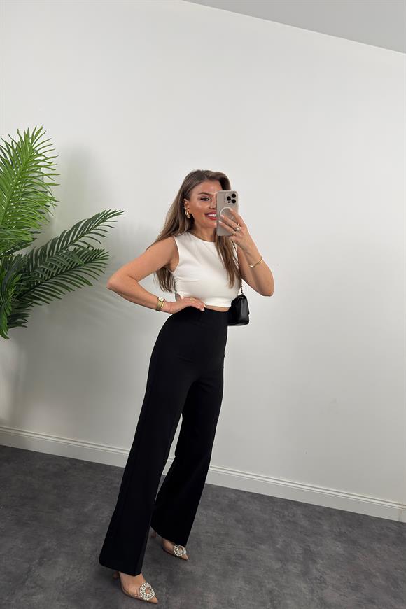 Premium Seri Gold Fermuarlı Kalın Kumaş Korsaj Palazzo Siyah