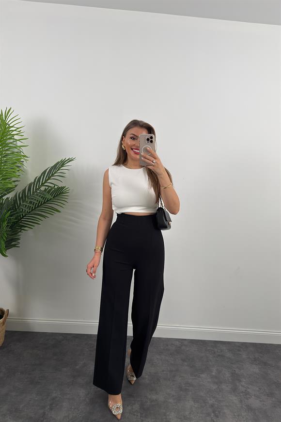 Premium Seri Gold Fermuarlı Kalın Kumaş Korsaj Palazzo Siyah