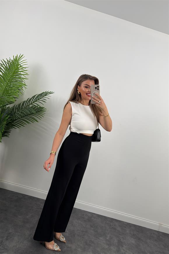 Premium Seri Gold Fermuarlı Kalın Kumaş Korsaj Palazzo Siyah