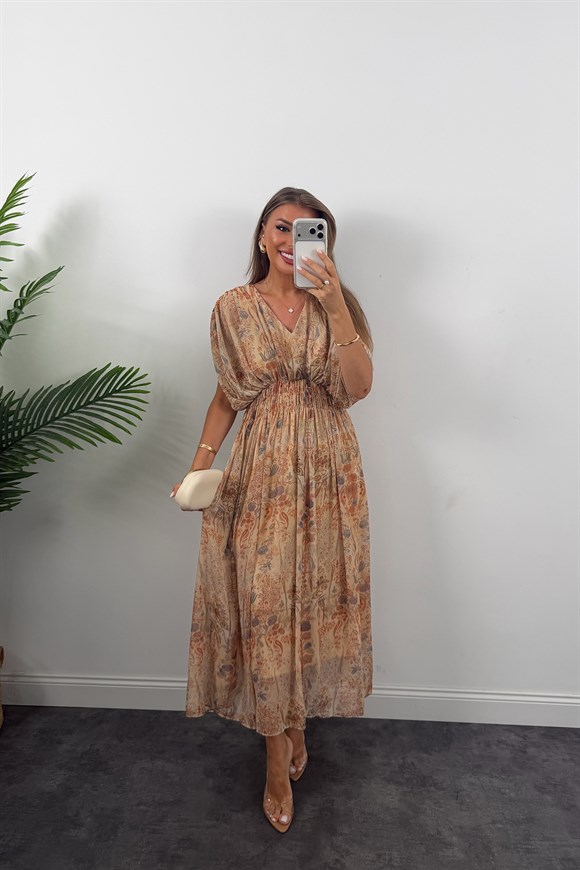Premium Seri Helen Dökümlü Maxi Şifon Elbise