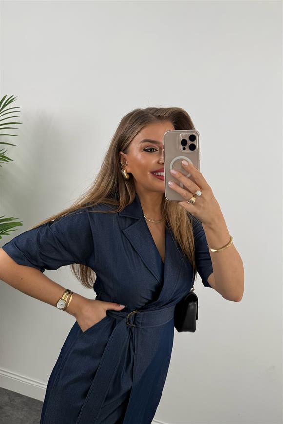 Premium Seri İpek Tensel Jean Kruvaze Elbise