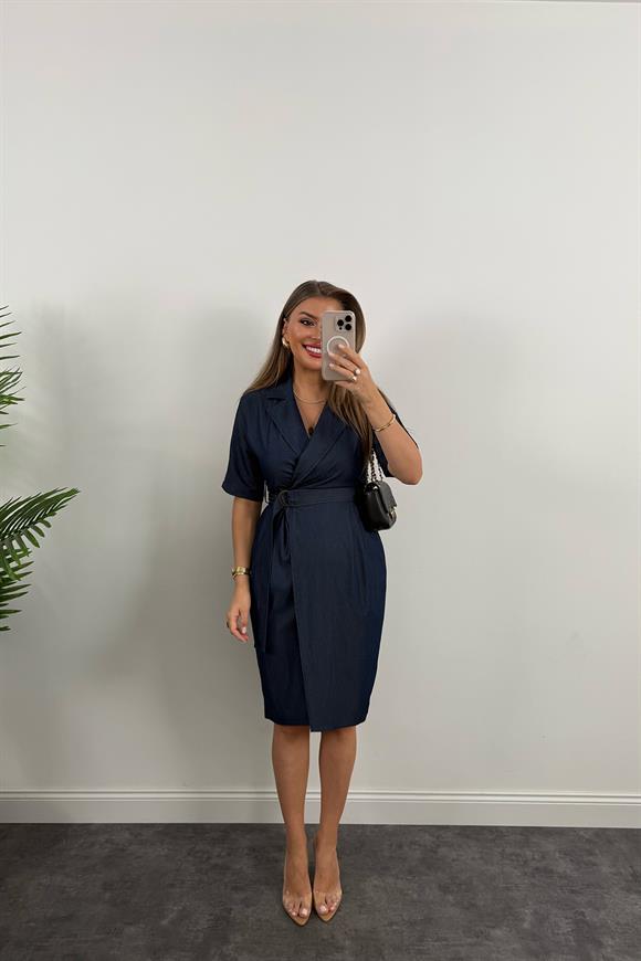 Premium Seri İpek Tensel Jean Kruvaze Elbise