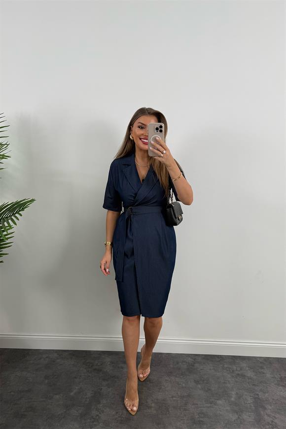 Premium Seri İpek Tensel Jean Kruvaze Elbise