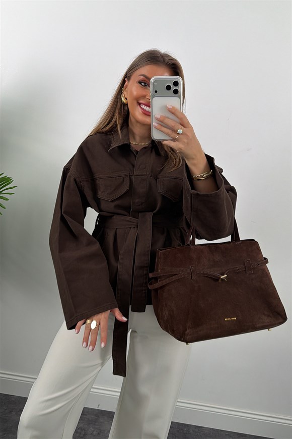 Premium Seri Jean Trençkot Acı Kahve 