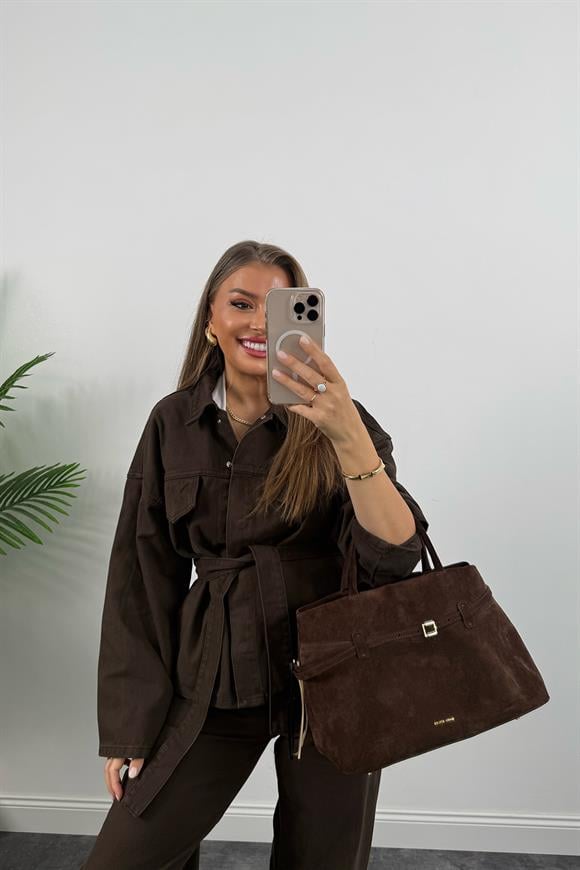Premium Seri Jean Trençkot Acı Kahve