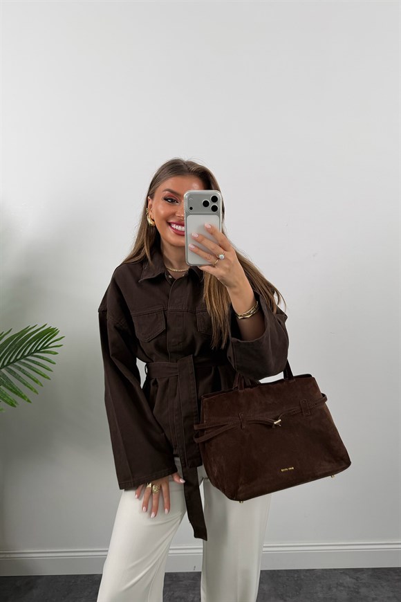 Premium Seri Jean Trençkot Acı Kahve 