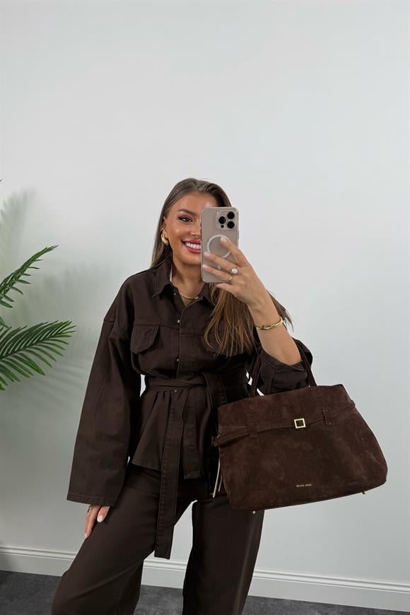 Premium Seri Jean Trençkot Acı Kahve