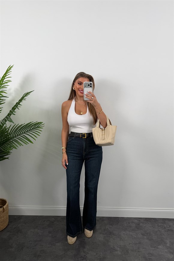 Premium Seri Kalem Paça Ütülü Palazzo Jean 1014 Tintli Dark Blue