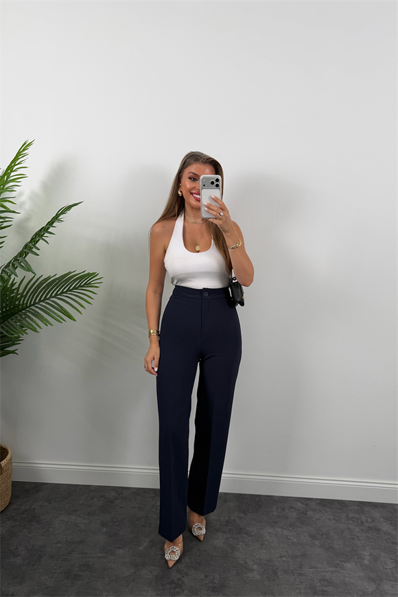 Premium Seri Kalın Kumaş Double Atlas Palazzo Lacivert