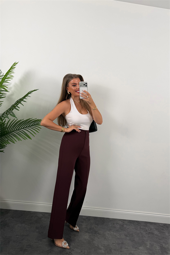 Premium Seri Kalın Kumaş Double Atlas Palazzo Mürdüm