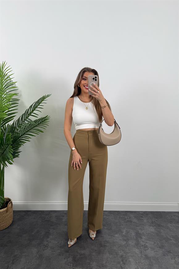 Premium Seri Kalın Kumaş Double Atlas Palazzo Olive