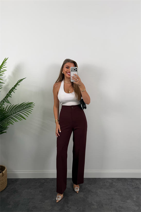 Premium Seri Kalın Kumaş Double Atlas Palazzo Mürdüm