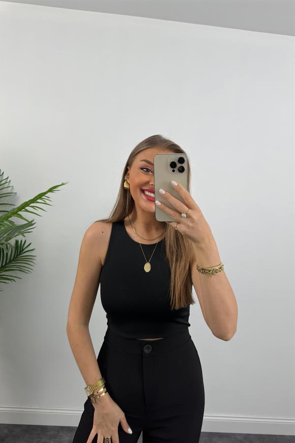 Premium Seri Kalın Kumaş Double Atlas Palazzo Siyah 