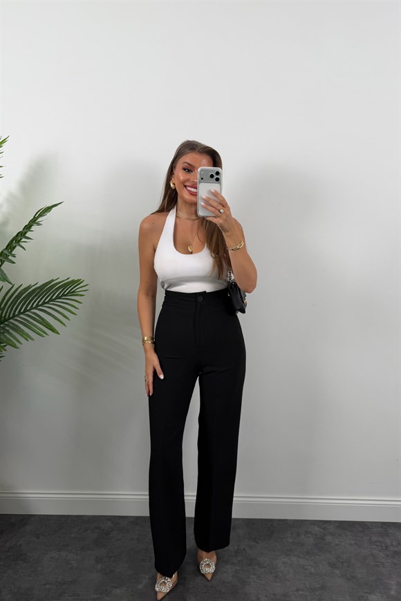 Premium Seri Kalın Kumaş Double Atlas Palazzo Siyah 