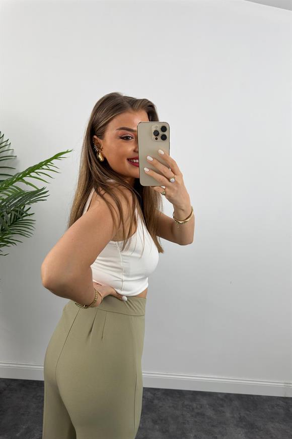 Premium Seri Kalın Kumaş Double Atlas Palazzo Haki 