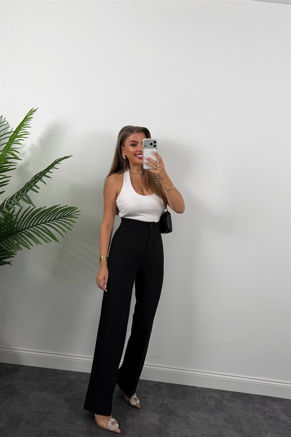 Premium Seri Kalın Kumaş Double Atlas Palazzo Siyah 