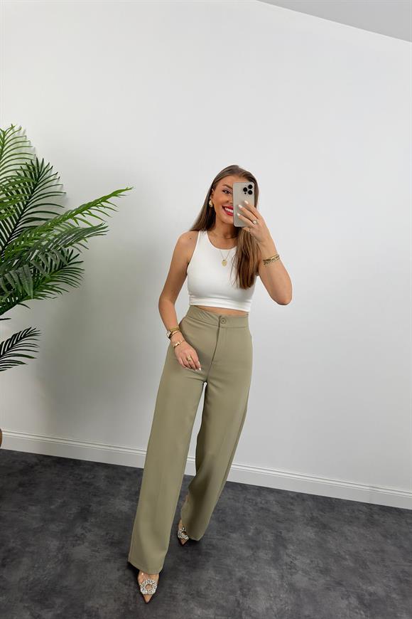 Premium Seri Kalın Kumaş Double Atlas Palazzo Haki 