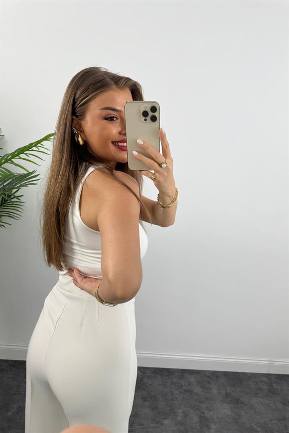 Premium Seri Kalın Kumaş Double Atlas Palazzo Kırık Beyaz 