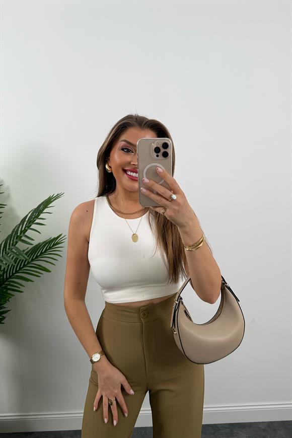 Premium Seri Kalın Kumaş Double Atlas Palazzo Olive