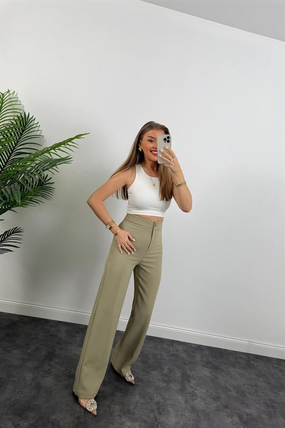 Premium Seri Kalın Kumaş Double Atlas Palazzo Haki 