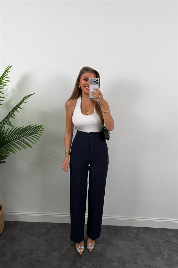 Premium Seri Kalın Kumaş Double Atlas Palazzo Lacivert