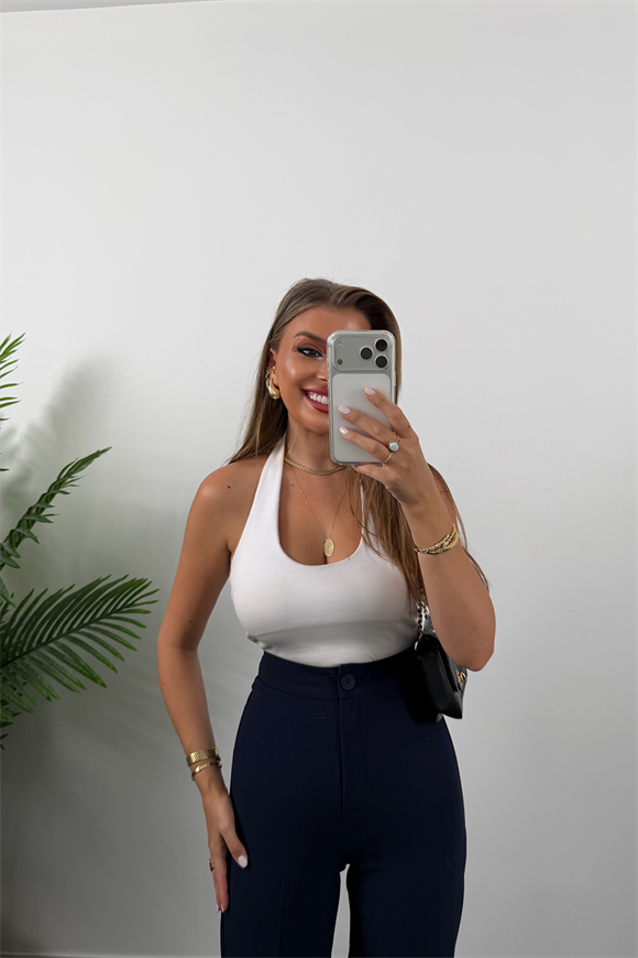 Premium Seri Kalın Kumaş Double Atlas Palazzo Lacivert