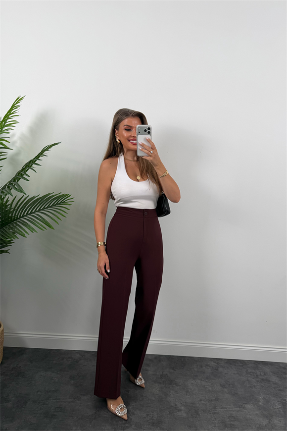 Premium Seri Kalın Kumaş Double Atlas Palazzo Mürdüm