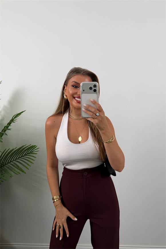 Premium Seri Kalın Kumaş Double Atlas Palazzo Mürdüm