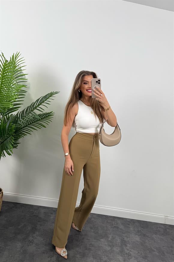 Premium Seri Kalın Kumaş Double Atlas Palazzo Olive