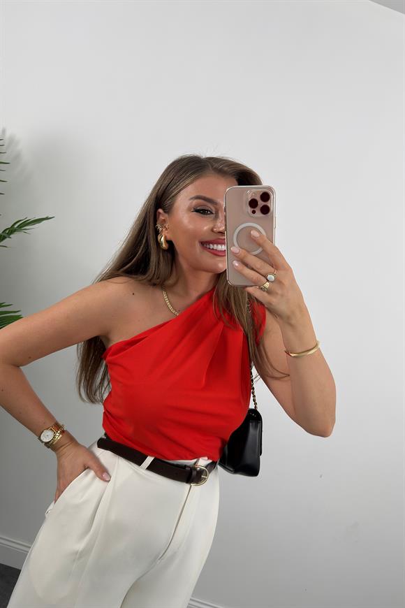 Premium Seri Kemerli Bol Paça Double Kumaş Pantolon Ekru