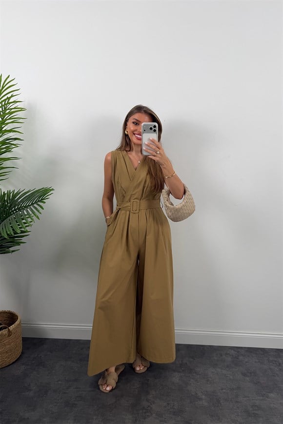 Premium Seri Kemerli Bol Paça Safari Tulum Olive