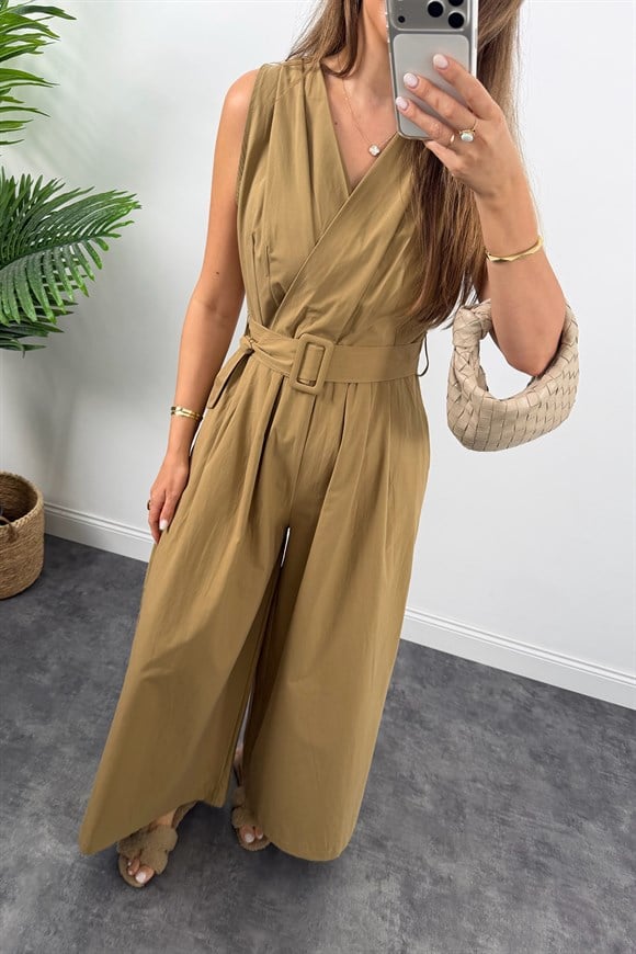 Premium Seri Kemerli Bol Paça Safari Tulum Olive