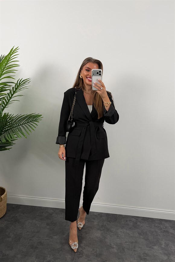 Premium Seri Kemerli Pantolon Ceket Takım Siyah