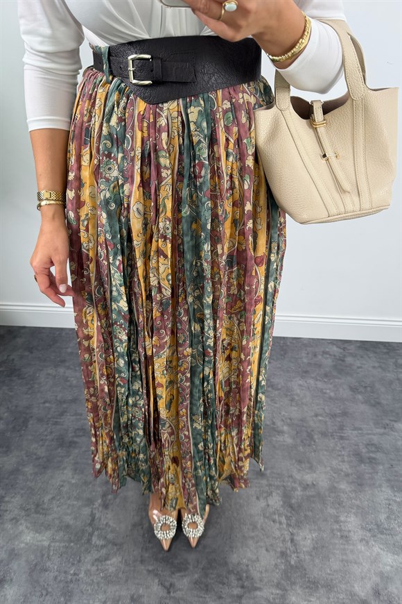 Premium Seri Kemerli Renkli Tasarım Şifon Etek
