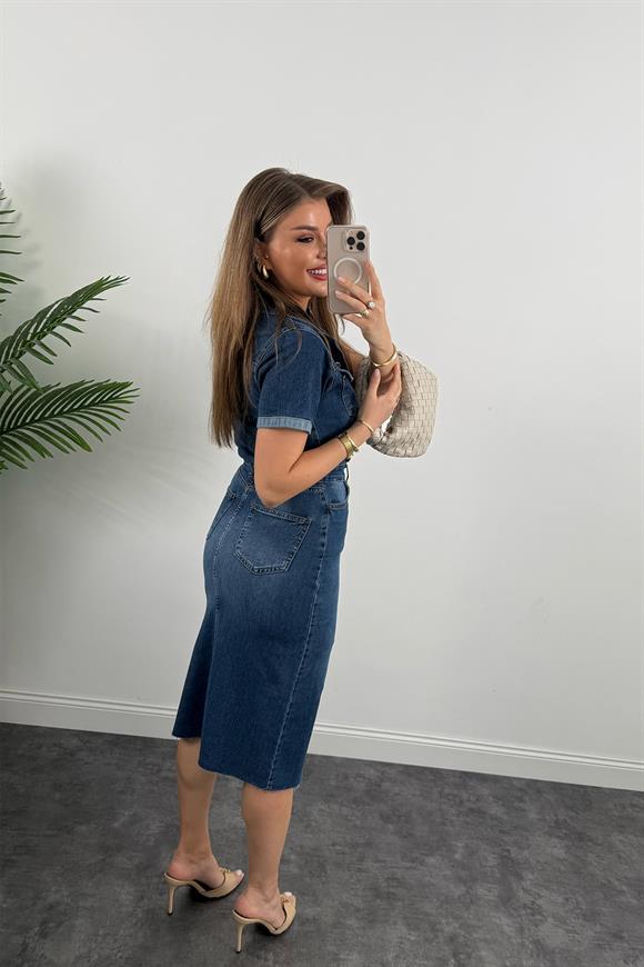 Premium Seri Kısa Kol Midi Boy Jean Elbise