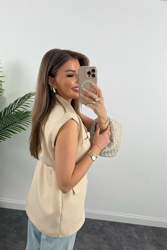 Premium Seri Klasik Kumaş Kemerli Yelek Taş